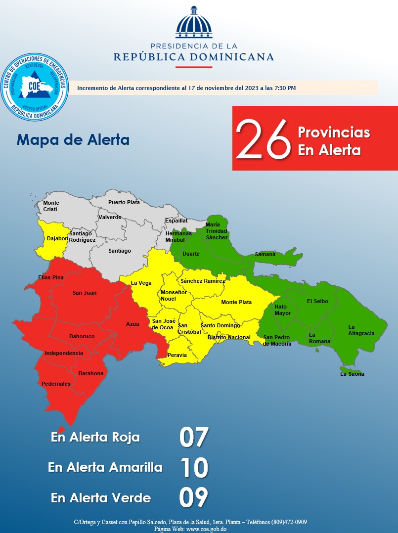 COE Aumenta A 26 Las Provincias En Alerta Por Lluvias